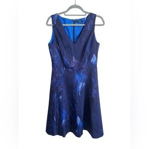 Tahari Formal Blue Satin Sleeveless Sheath Dress Size 8